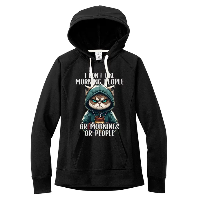 I Dont Like Morning People Coffee & Sarcastic Cat Grumpy Women's Fleece Hoodie