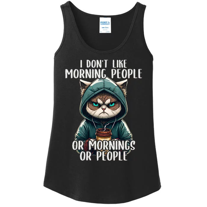 I Dont Like Morning People Coffee & Sarcastic Cat Grumpy Ladies Essential Tank