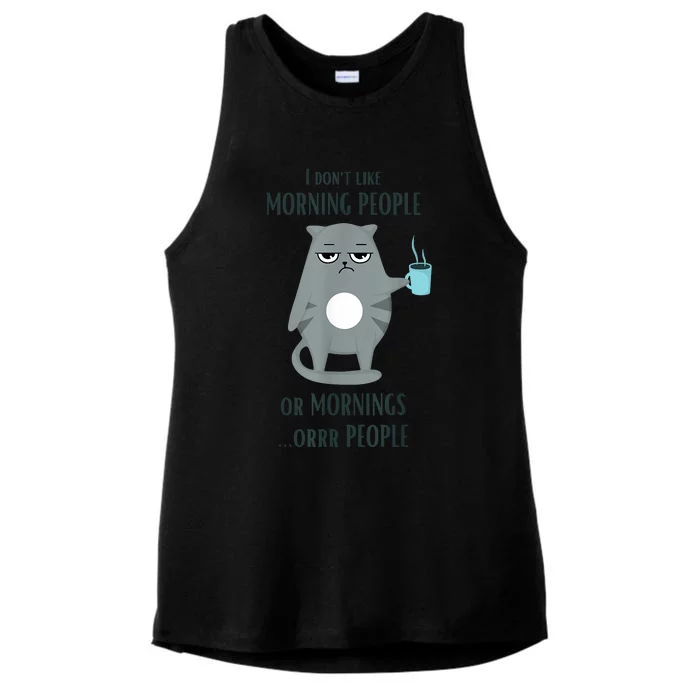 I Dont Like Morning People Funny Cat Graphic Ladies Tri-Blend Wicking Tank