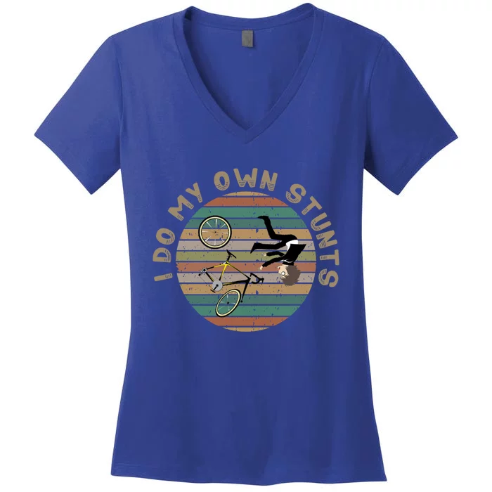 I Do My Own Stunts Mountain Biking Vintage Cute Gift Women's V-Neck T-Shirt