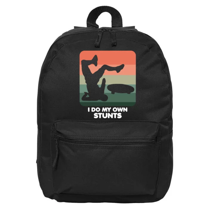 I Do My Own Stunts Funny Skateboard 16 in Basic Backpack