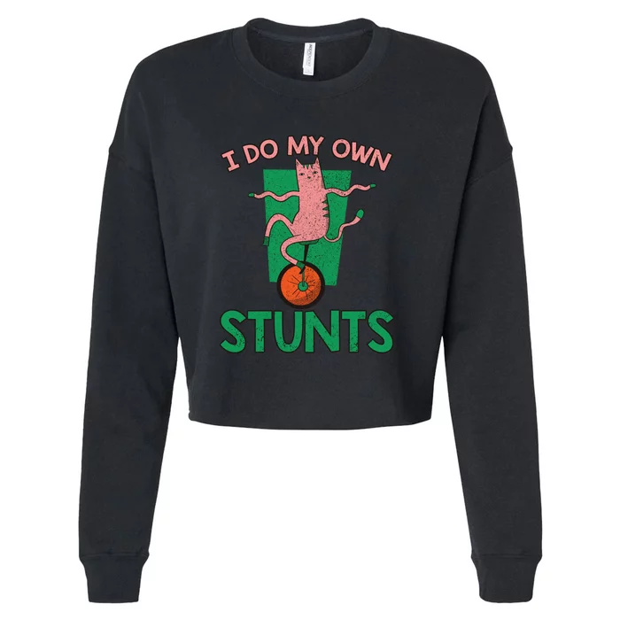 I Do My Own Stunts Funny Cat Gift Cropped Pullover Crew