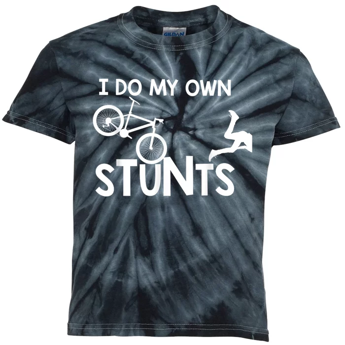 I Do My Own Stunts Funny Mountain Bike Biker Gift Kids Tie-Dye T-Shirt