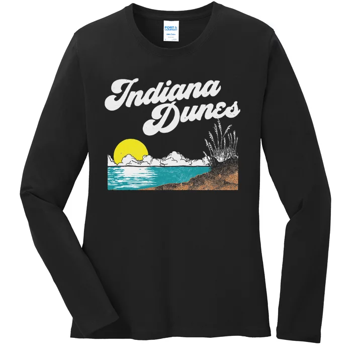 Indiana Dunes National Park Retro Vintage 80S Ladies Long Sleeve Shirt