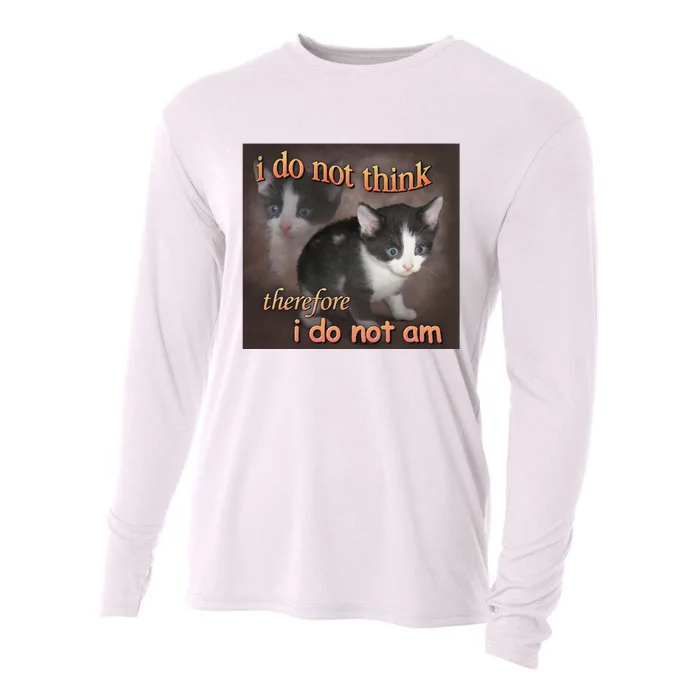 I Do Not Think Therefore I Do Not Am Cat Meme Cooling Performance Long Sleeve Crew