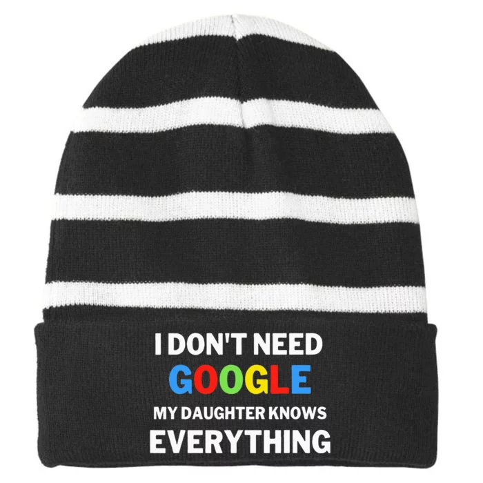 I Don't Need Google My Daughter Knows Everything  Funny Striped Beanie with Solid Band