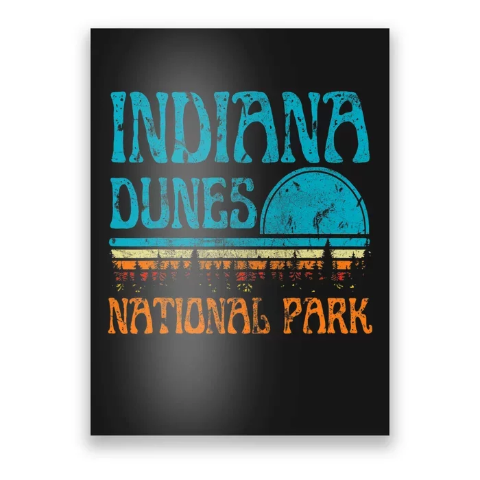 Indiana Dunes National Park Lake Michigan Retro Sunset Poster