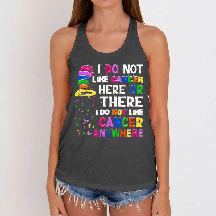 I Do Not Like Cancer Here Or There I Do Not Like Cancer Women's Knotted Racerback Tank