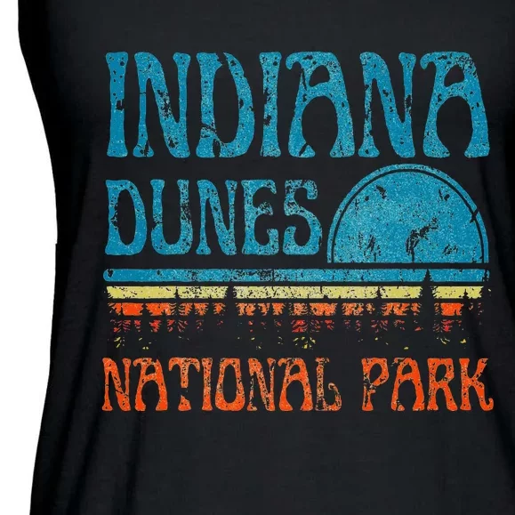 Indiana Dunes National Park Lake Michigan Retro Sunset Ladies Essential Flowy Tank