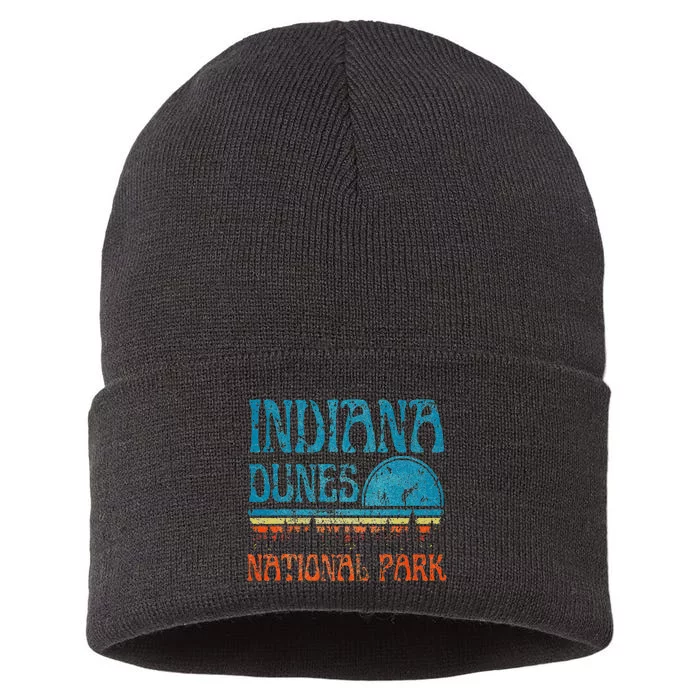 Indiana Dunes National Park Lake Michigan Retro Sunset Sustainable Knit Beanie