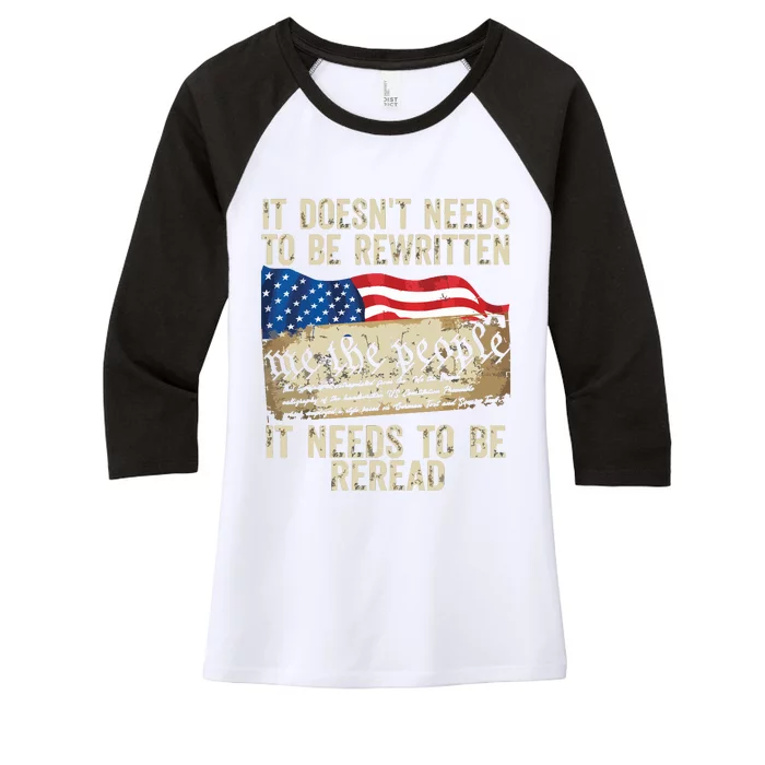 It Doesnt Need To Be Rewritten T Constitution Flag Usa Women's Tri-Blend 3/4-Sleeve Raglan Shirt