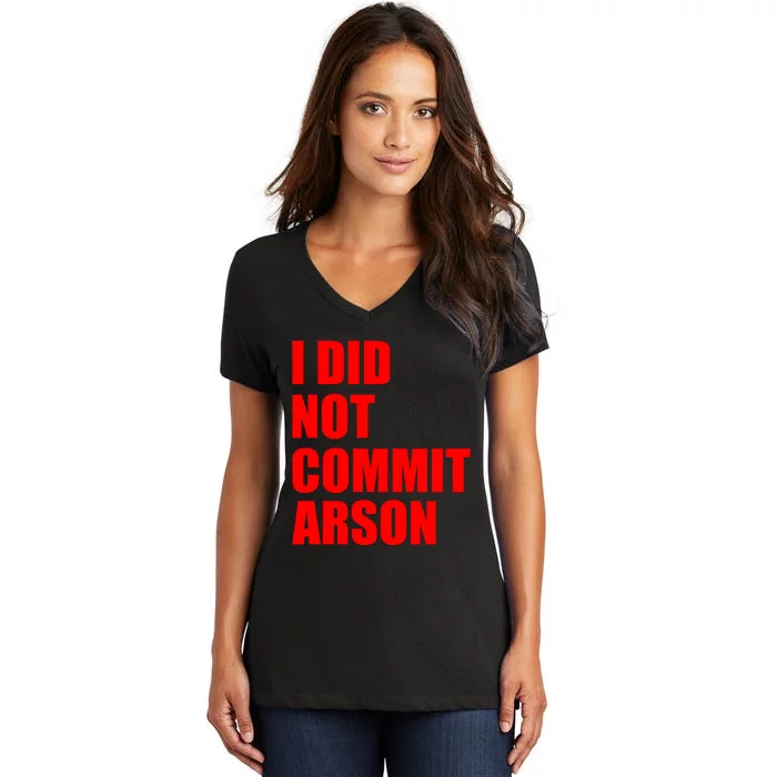 I Did Not Commit Arson Red Logo Women's V-Neck T-Shirt