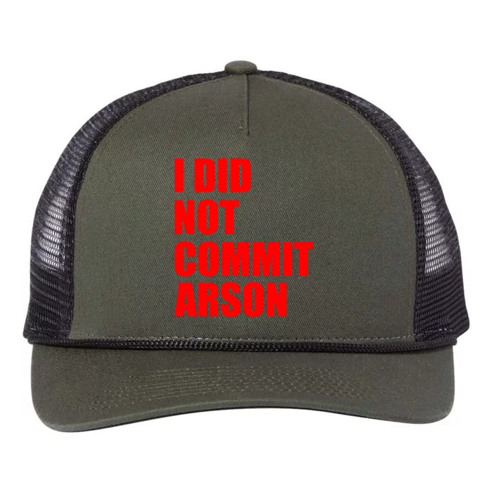 I Did Not Commit Arson Red Logo Retro Rope Trucker Hat Cap