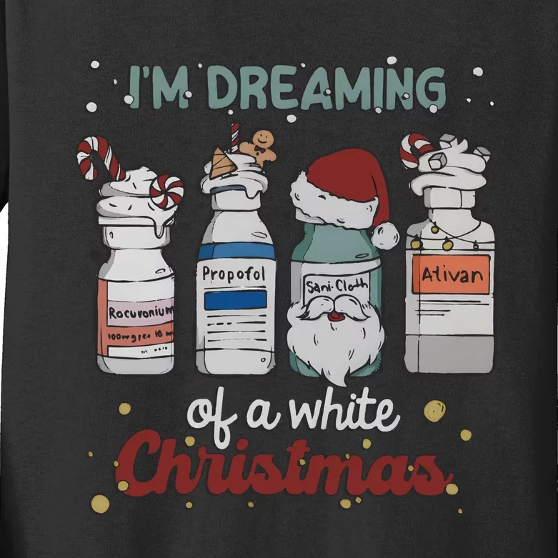 Im Dreaming Of A White Christmas Icu Crew Christmas Kids Long Sleeve Shirt