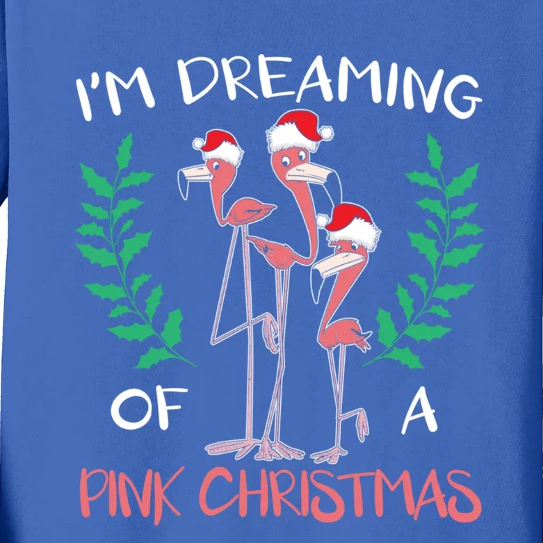 IM Dreaming Of A Pink Christmas Day Flamingo Xmas Holidays Gift Kids Long Sleeve Shirt