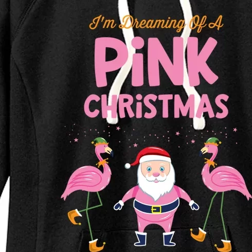 IM Dreaming Of A Pink Christmas Flamingo Santa Tropical Gift Women's Fleece Hoodie