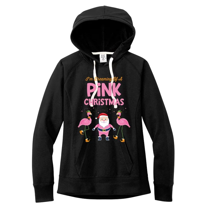 IM Dreaming Of A Pink Christmas Flamingo Santa Tropical Gift Women's Fleece Hoodie