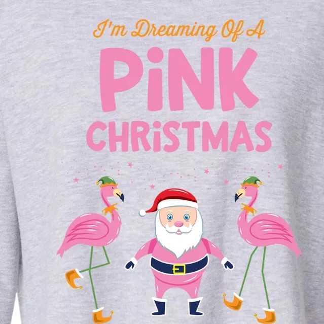 IM Dreaming Of A Pink Christmas Flamingo Santa Tropical Gift Cropped Pullover Crew