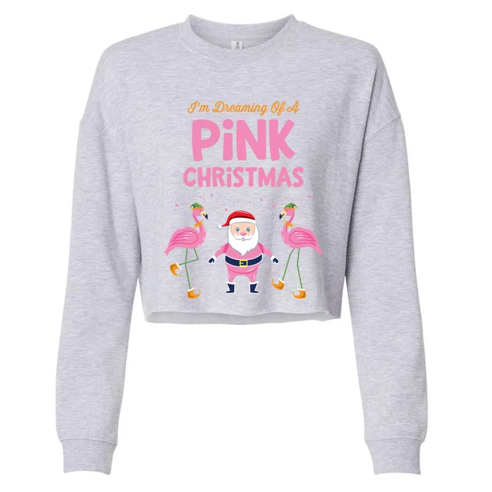 IM Dreaming Of A Pink Christmas Flamingo Santa Tropical Gift Cropped Pullover Crew