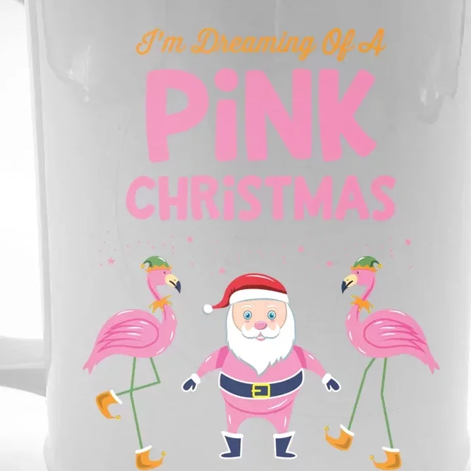 IM Dreaming Of A Pink Christmas Flamingo Santa Tropical Gift Front & Back Beer Stein