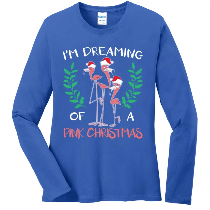 IM Dreaming Of A Pink Christmas Day Flamingo Xmas Holidays Gift Ladies Long Sleeve Shirt