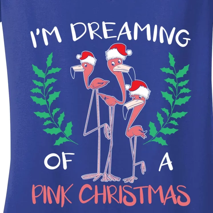 IM Dreaming Of A Pink Christmas Day Flamingo Xmas Holidays Gift Women's V-Neck T-Shirt