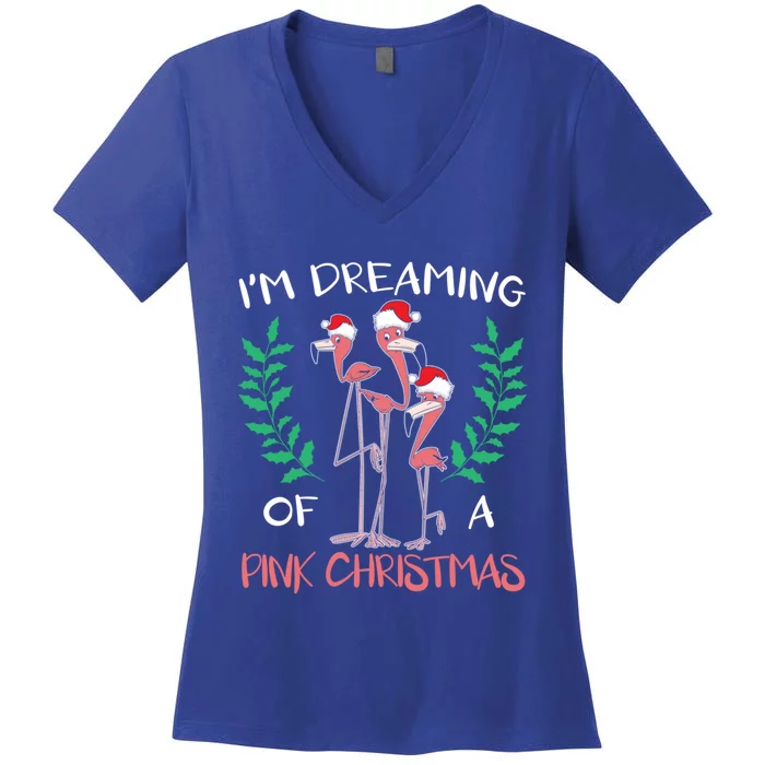 IM Dreaming Of A Pink Christmas Day Flamingo Xmas Holidays Gift Women's V-Neck T-Shirt