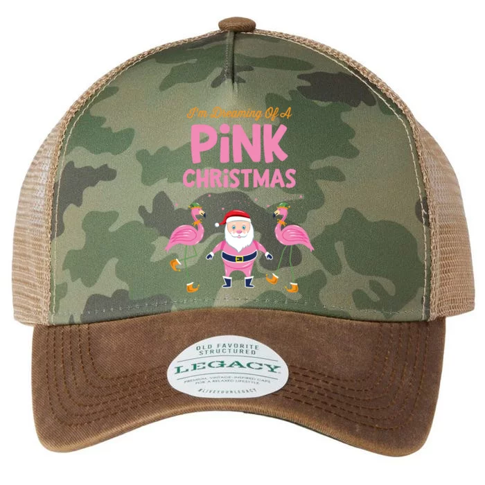 IM Dreaming Of A Pink Christmas Flamingo Santa Tropical Gift Legacy Tie Dye Trucker Hat