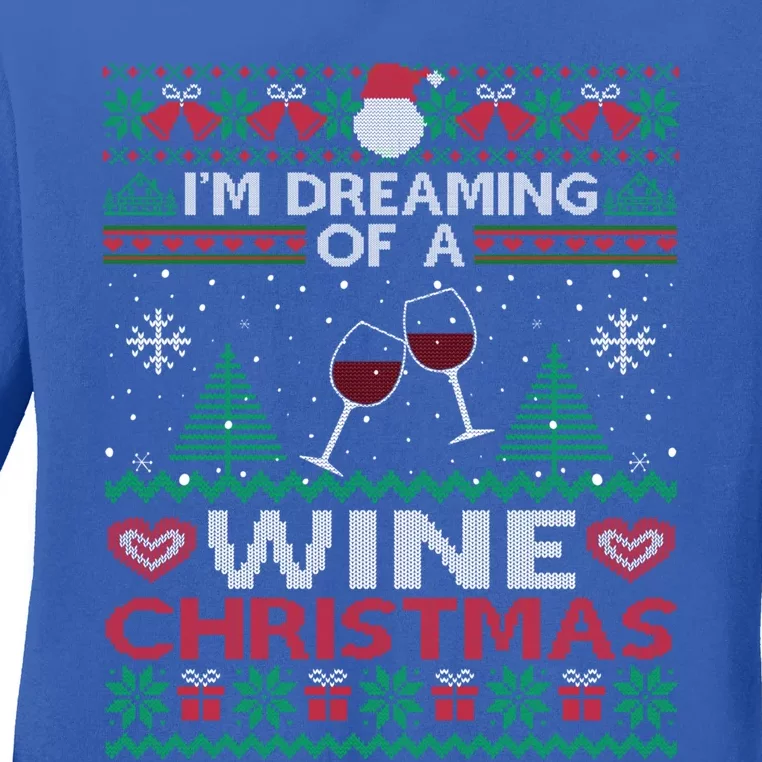 I'm Dreaming Of A Wine Christmas Ugly Sweater Funny Party Gift Ladies Long Sleeve Shirt