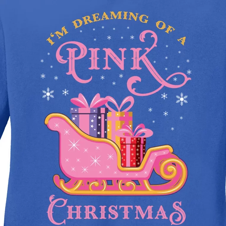 IM Dreaming Of A Pink Christmas Flamingo Santa Tropical Gift Ladies Long Sleeve Shirt