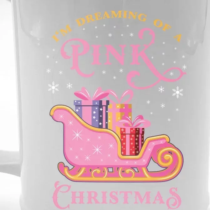 IM Dreaming Of A Pink Christmas Flamingo Santa Tropical Gift Front & Back Beer Stein