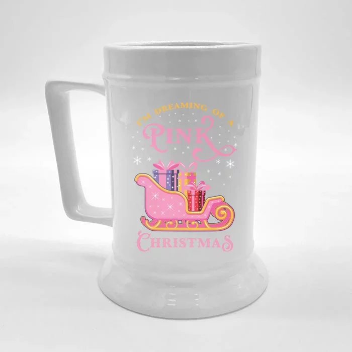 IM Dreaming Of A Pink Christmas Flamingo Santa Tropical Gift Front & Back Beer Stein