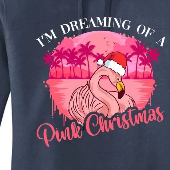 IM Dreaming Of A Pink Christmas Flock Pink Exotic Flamingo Gift Women's Pullover Hoodie