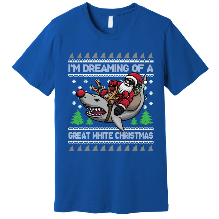 IM Dreaming Of A Great White Christmas Santa Riding Shark Gift Premium T-Shirt