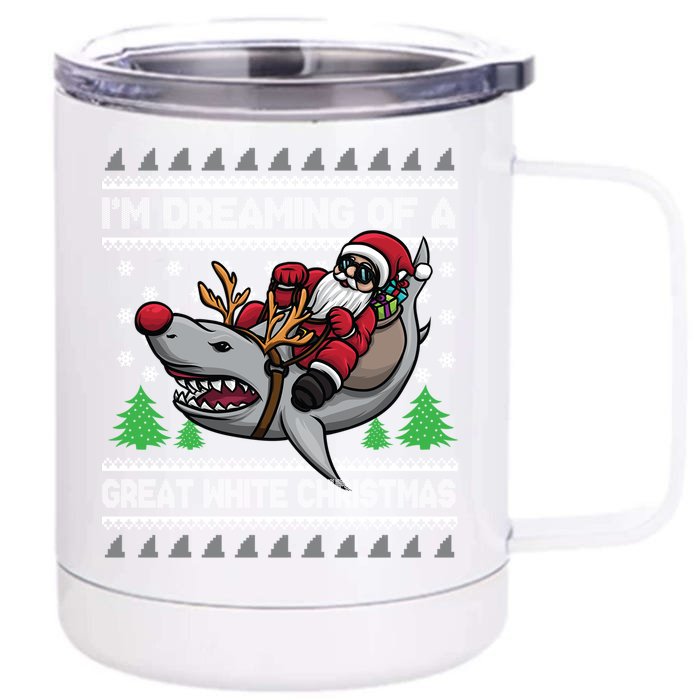 IM Dreaming Of A Great White Christmas Santa Riding Shark Gift Front & Back 12oz Stainless Steel Tumbler Cup