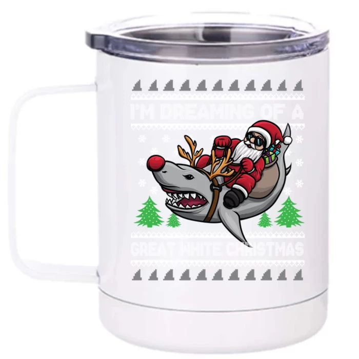 IM Dreaming Of A Great White Christmas Santa Riding Shark Gift Front & Back 12oz Stainless Steel Tumbler Cup