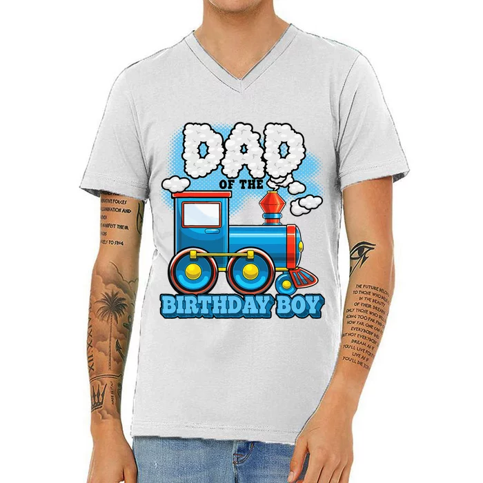 IM Dad Of The Birthday Boy Train Birthday V-Neck T-Shirt