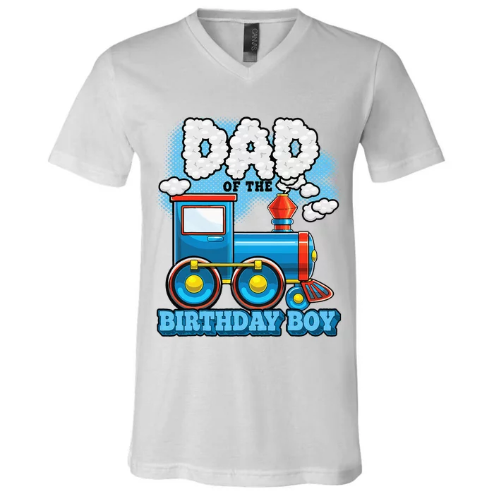 IM Dad Of The Birthday Boy Train Birthday V-Neck T-Shirt