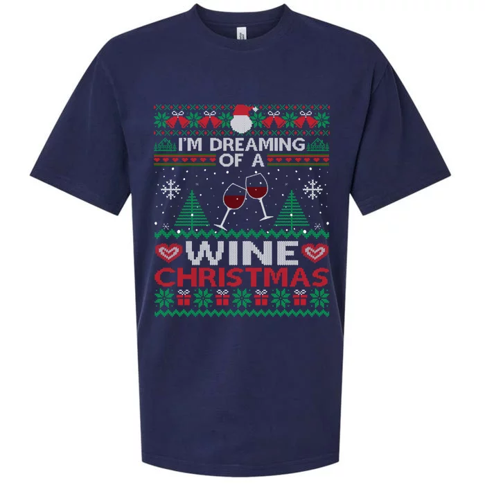 I'm Dreaming Of A Wine Christmas Ugly Sweater Funny Party Gift Sueded Cloud Jersey T-Shirt