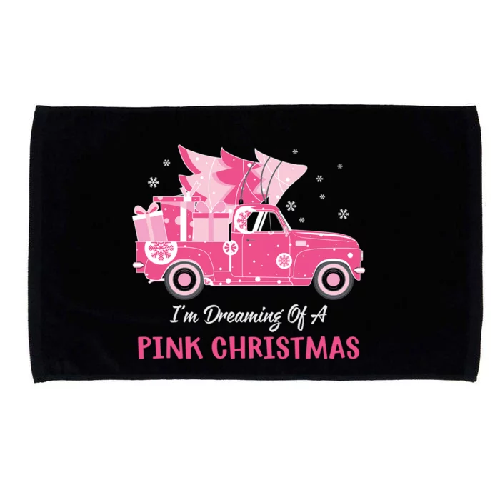 IM Dreaming Of A Pink Christmas Santa Pink Truck Gift Microfiber Hand Towel