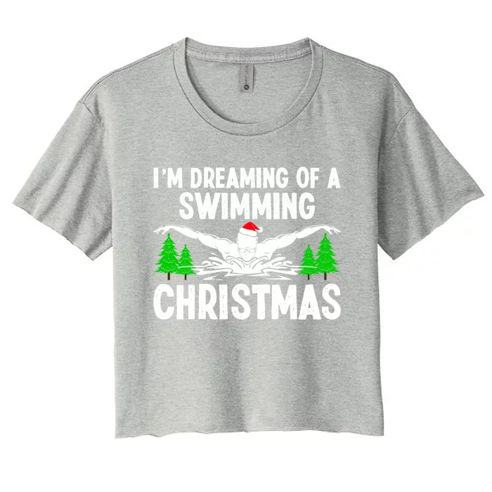 I’m Dreaming Of A Swimming Christmas Santa Swimmer Love Cool Gift Women's Crop Top Tee