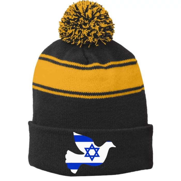 Israel Dove of Peace Stripe Pom Pom Beanie