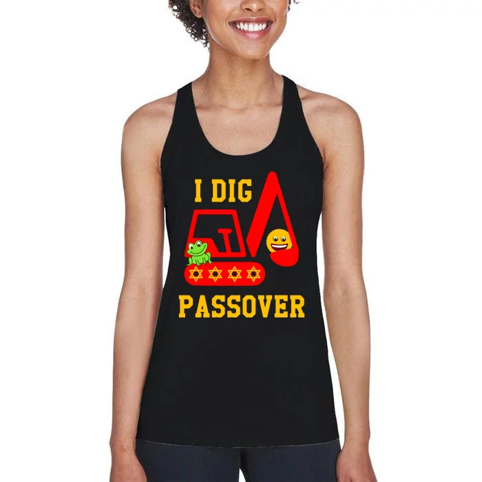 I Dig Passover Excavator Construction Pesach Matzah Frogs Women's Racerback Tank