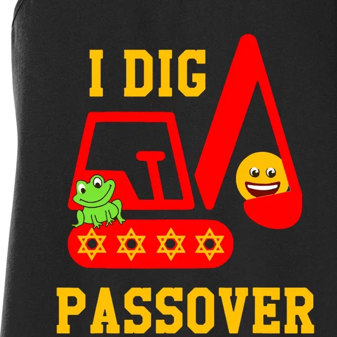 I Dig Passover Excavator Construction Pesach Matzah Frogs Women's Racerback Tank