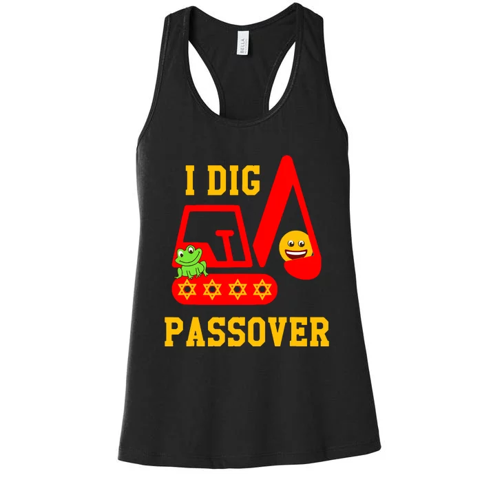 I Dig Passover Excavator Construction Pesach Matzah Frogs Women's Racerback Tank