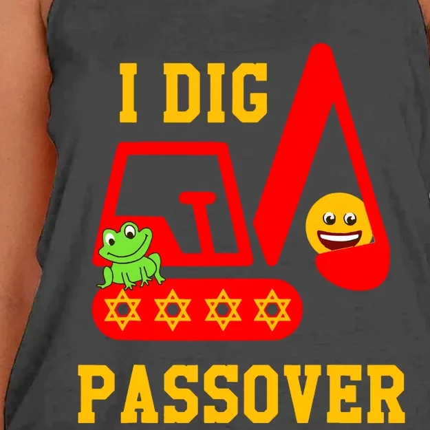 I Dig Passover Excavator Construction Pesach Matzah Frogs Women's Knotted Racerback Tank