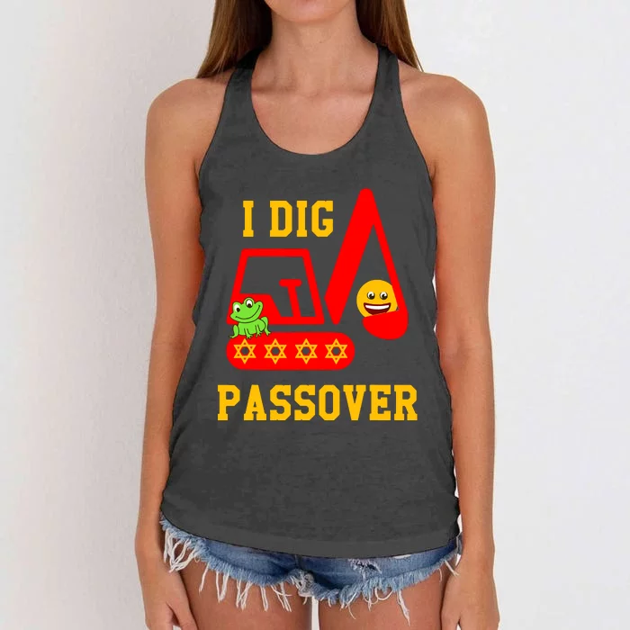 I Dig Passover Excavator Construction Pesach Matzah Frogs Women's Knotted Racerback Tank