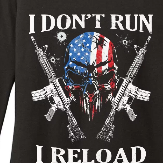 I Dont Run I Reload Gun Rights AR 15 Skull American Flag Womens CVC Long Sleeve Shirt