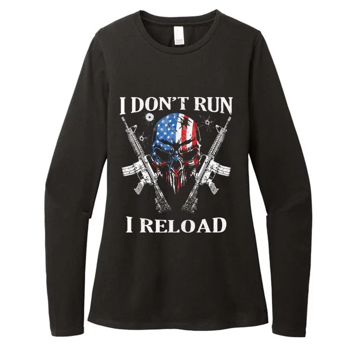 I Dont Run I Reload Gun Rights AR 15 Skull American Flag Womens CVC Long Sleeve Shirt