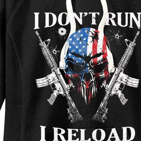 I Dont Run I Reload Gun Rights AR 15 Skull American Flag Women's Fleece Hoodie